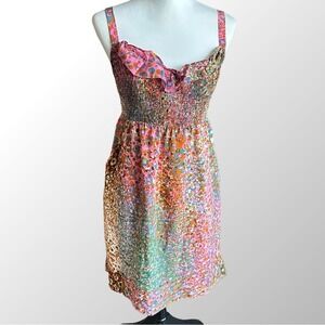 Anthropologie Maeve Sundress Sz XS Multi-Color‎ Smocked Confetti 100% Silk Dress